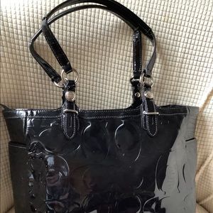 Coach patent leather small tote with zipper slightly stained
